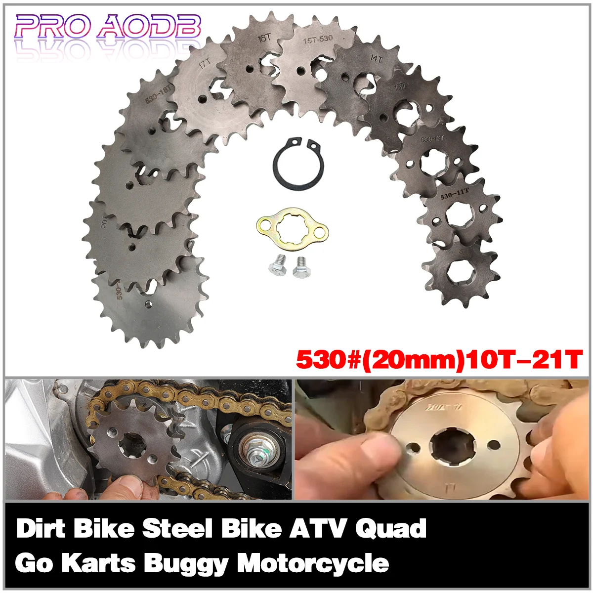 

530# 20mm 10T 11T 12T 13T 14T 15T 16T 17T 18T 19T 20T 21T Teeth Front Engine Chain Sprocket With Retainer Plate Locker