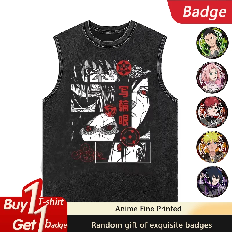 

Oversized Man Sleeveless Shirt Men's Tank Tops Naruto T-shirt Anime Printed Vintage Washed Gym Vest Summer 2025 Y2k Clothes Tops
