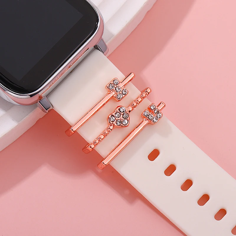 Silicone Strap Charms Stud for Apple Watchband Heart Cartoon Pendent Nails Jewelry Accessories for Smartwatch Bracelet Strap