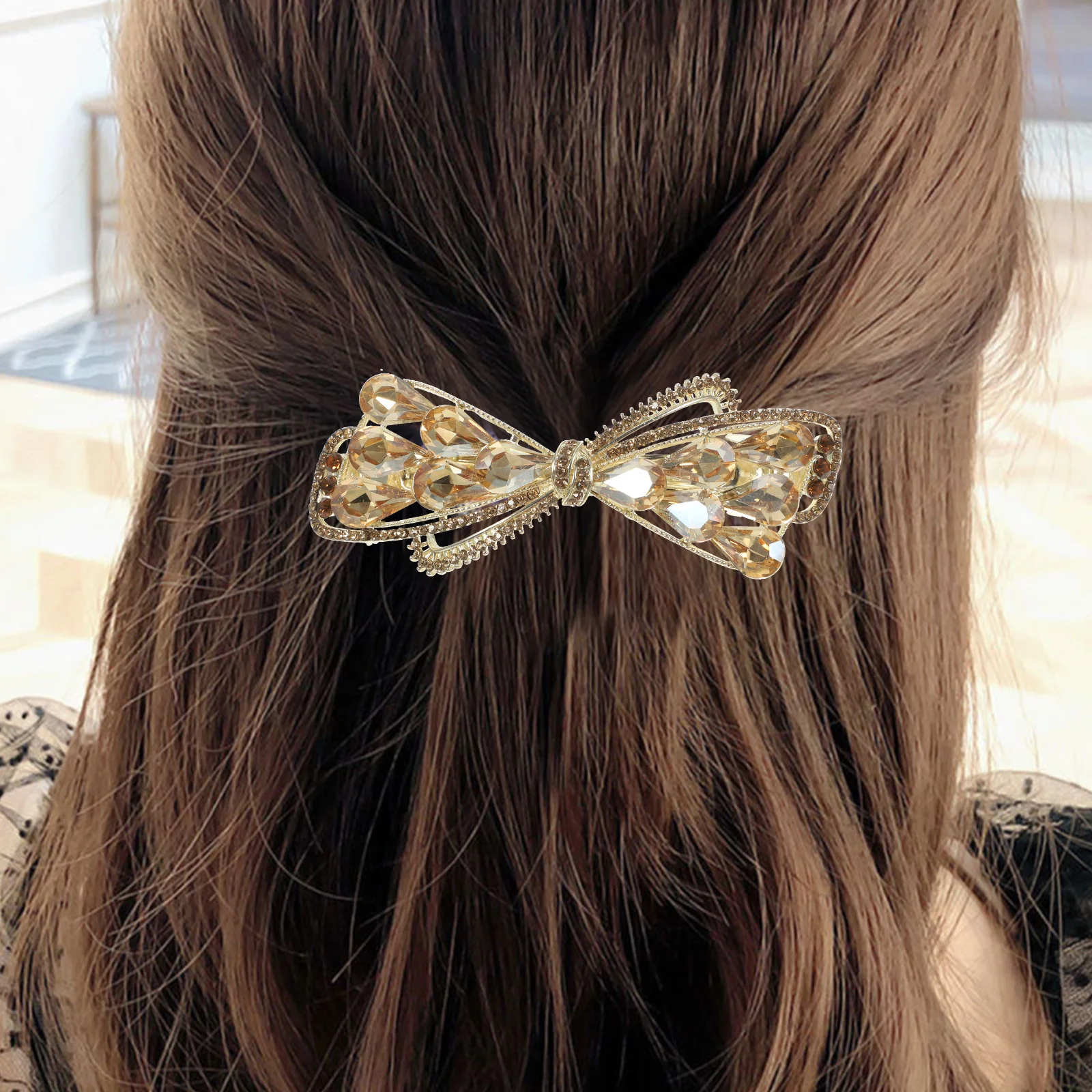 

Rhinestone Hair Clip Spring Small Hair Clip for Women Durable Alloy Crystal Hairpin for Wedding Party Birthday