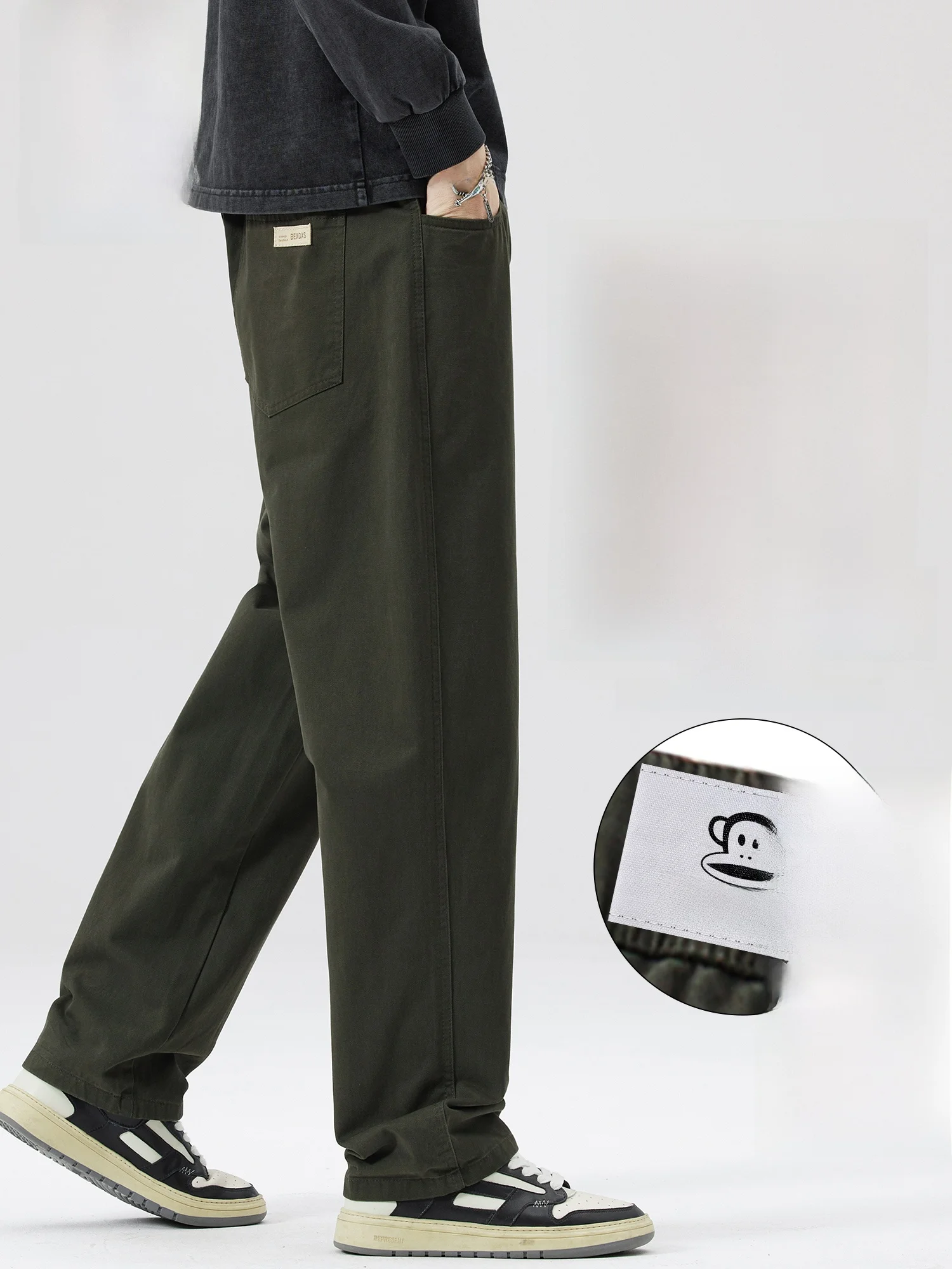 

PaulFrank Heavyweight Pure Cotton Fce Lined Casual Pants Men Winter New Loose Thi Straight Leg Long Trousers