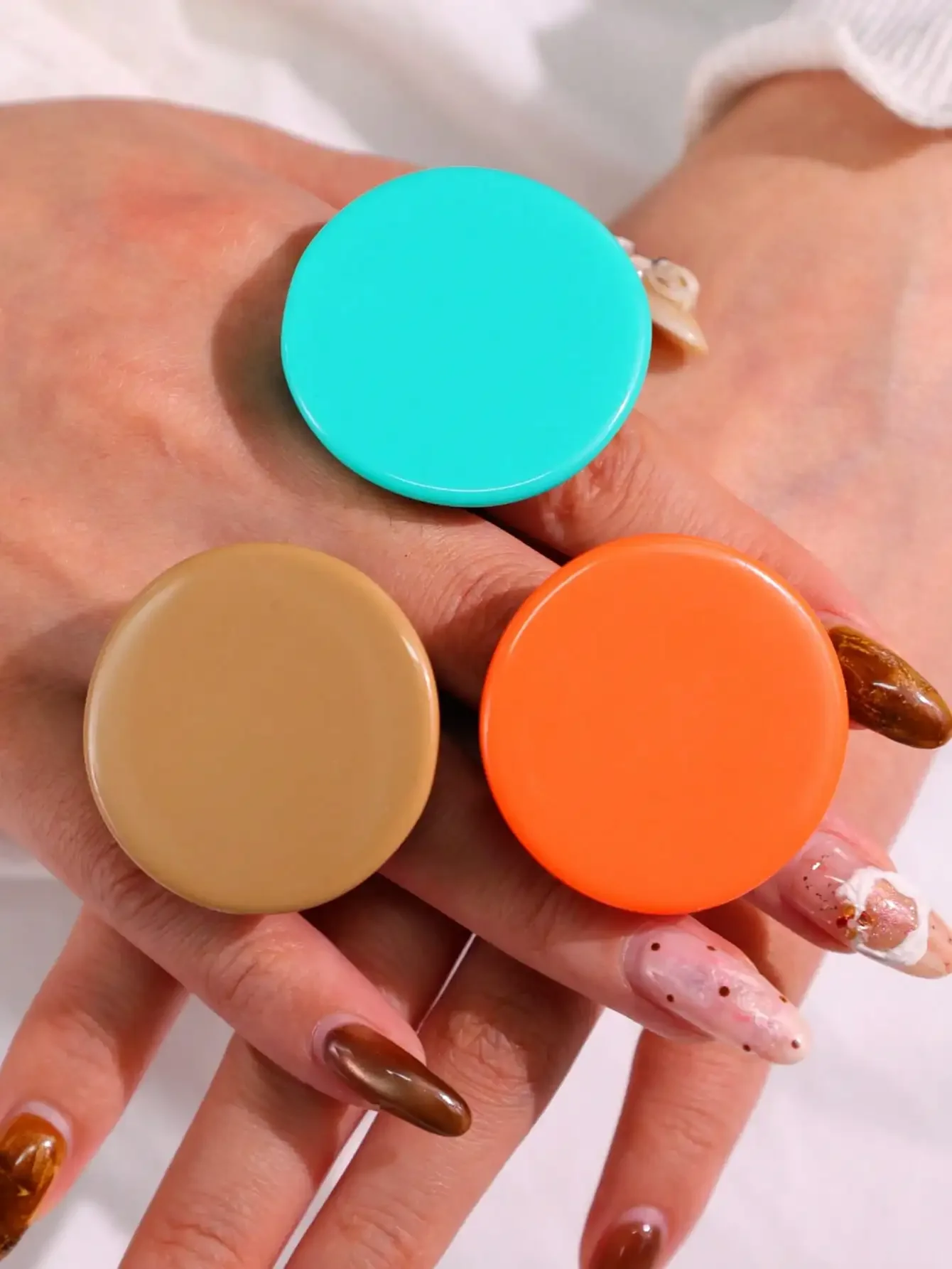 

4pcs Set Womens Colorful Resin Statement Rings With Gemstone Accents, Casual Festival Party Wear