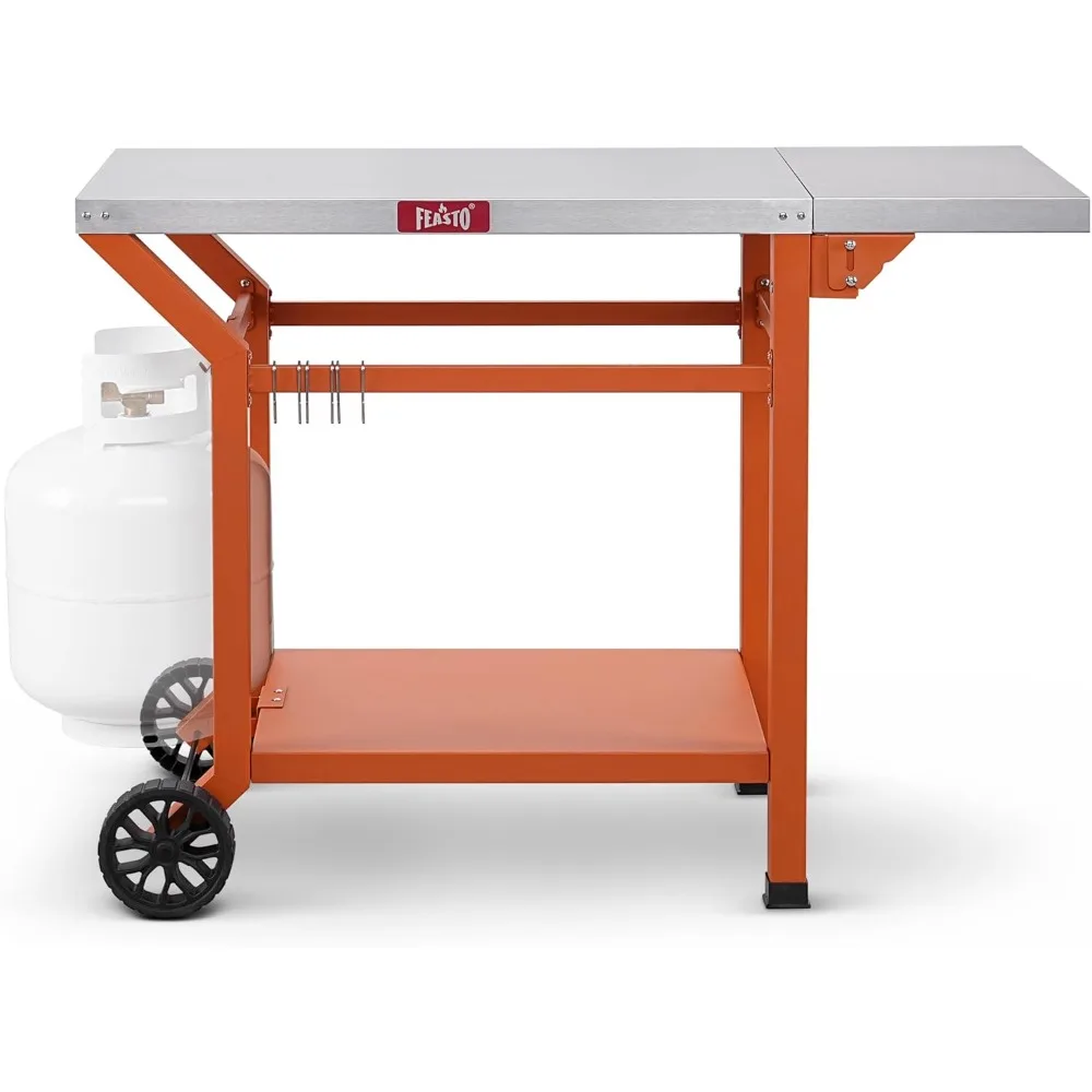 

Movable Grill Cart with Foldable Side Table Stainless Steel Top Outdoor BBQ Prep Kitchen Utility Cart with Undershelf