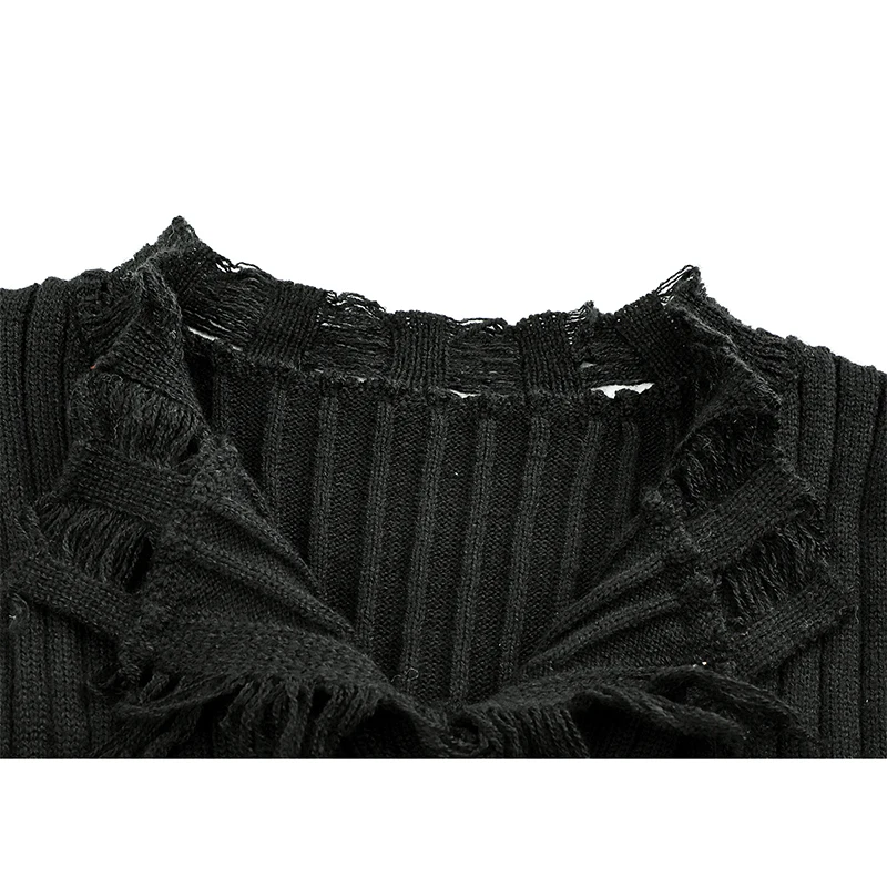 Women\'s Black Gothic Cardigan Torn Sweater Aesthetic Y2k Vintage Long Sleeves V-Neck Knitted Jumper Sweaters 2000s Clothes 2024