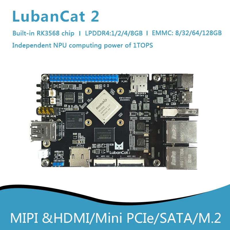 LubanCat 2 Rockchip RK3568 SBC Development Board 1TOPS NPU Dual Gigabit supports Ubuntu, Debian, Android OS