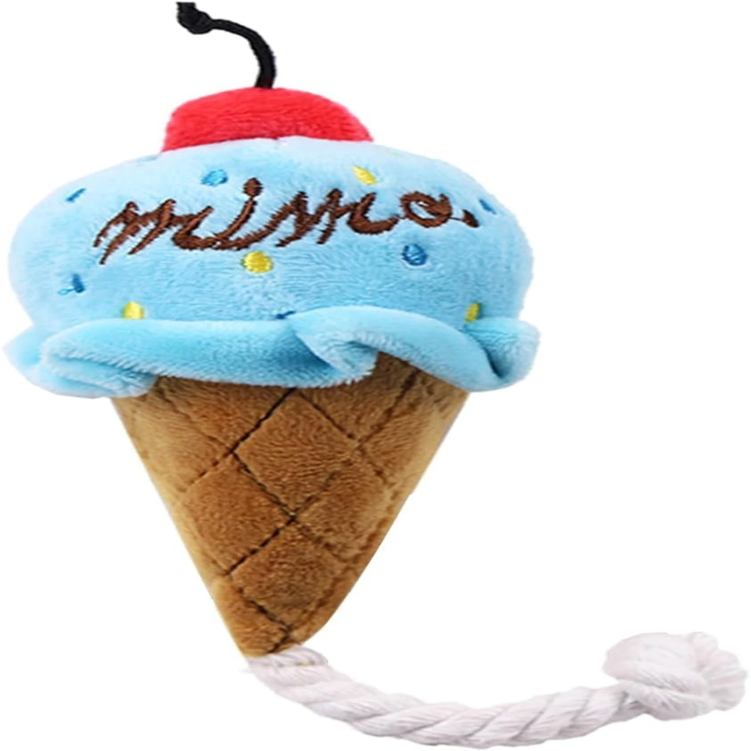 Esencial y divertido, juguetes para perros chirriantes de helado de felpa duraderos con un adorable diseño marrón-azul con lindas cuerdas para Ca pequeña y mediana