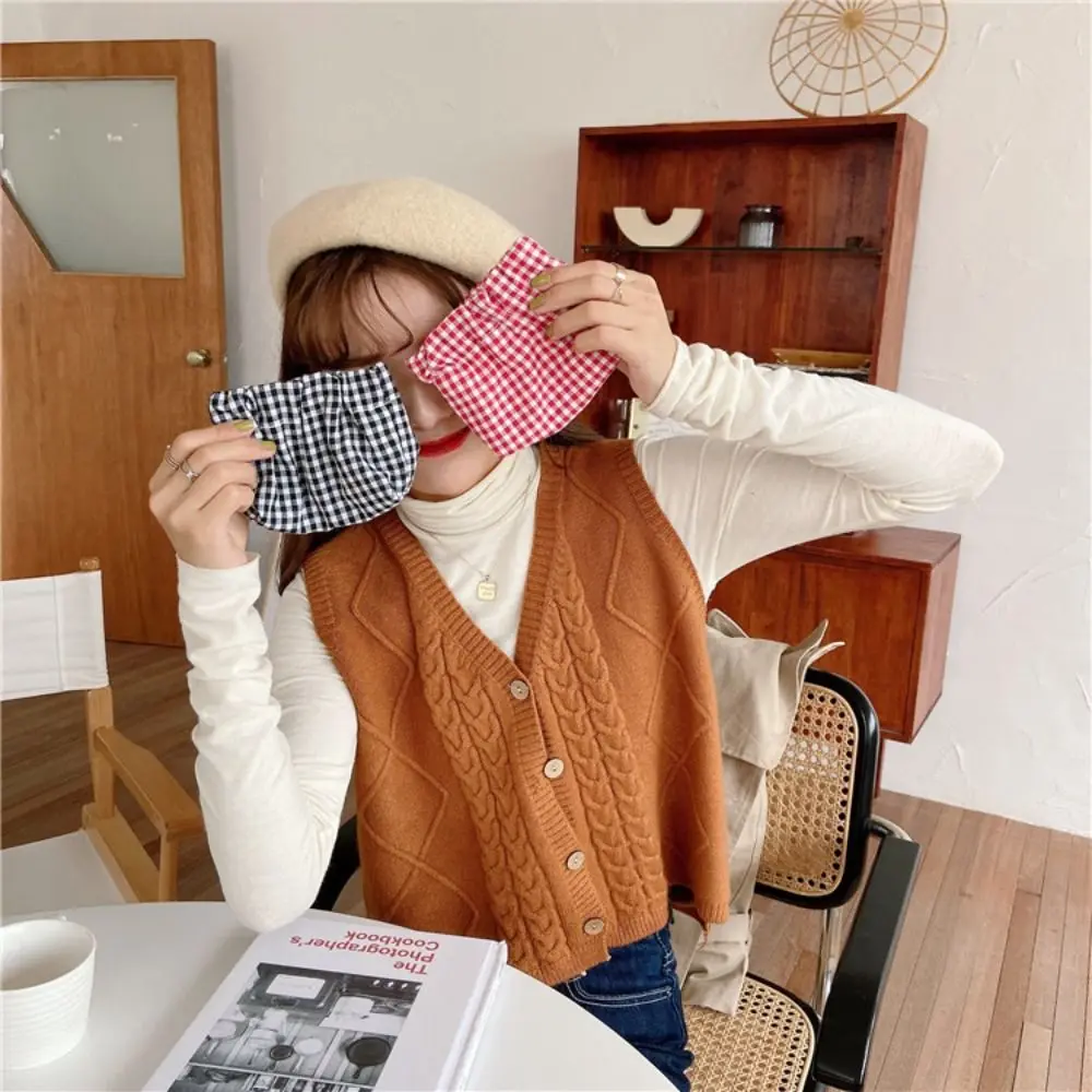 Korean Style INS Plaid Coin Purse Leaf Spring Bag Self-closing Bag Small Item Bags Travel Lipstick Cosmetic Bag