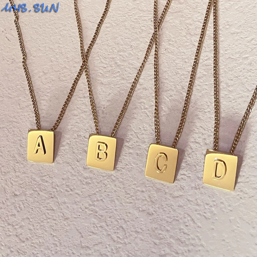 MHS.SUN 1PC Fashion 26 Initial Letter Pendant Necklaces Women Gold Color Stainless Steel Chain Necklace Girls Choker Gift