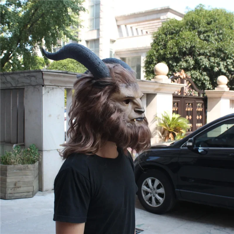 نسخة فاخرة من الجمال والوحش الأمير تأثيري قناع اللاتكس الرعب الوحش قناع خوذة زي حفلة الهالوين الدعامة