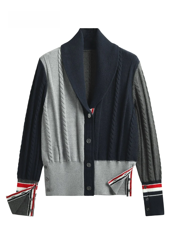 

JZZDEMM Вязаный кардиган женский модный корейский костюм с воротником, вязаный открытый кардиган с четырьмя полосками, длинный свеч...