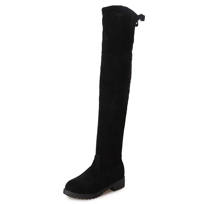 Women Boots Winter New Fashion Suede Round Toe Street Style Over Knee Stretch Cloth Fashion Women Party Black Long Boots