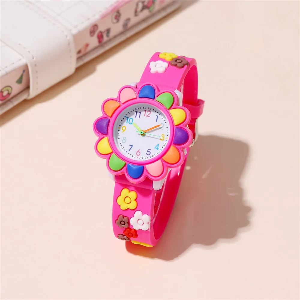 Colorful Sunflower Flowers Watch For Children Kid Girls Gift Pink Wristwatch