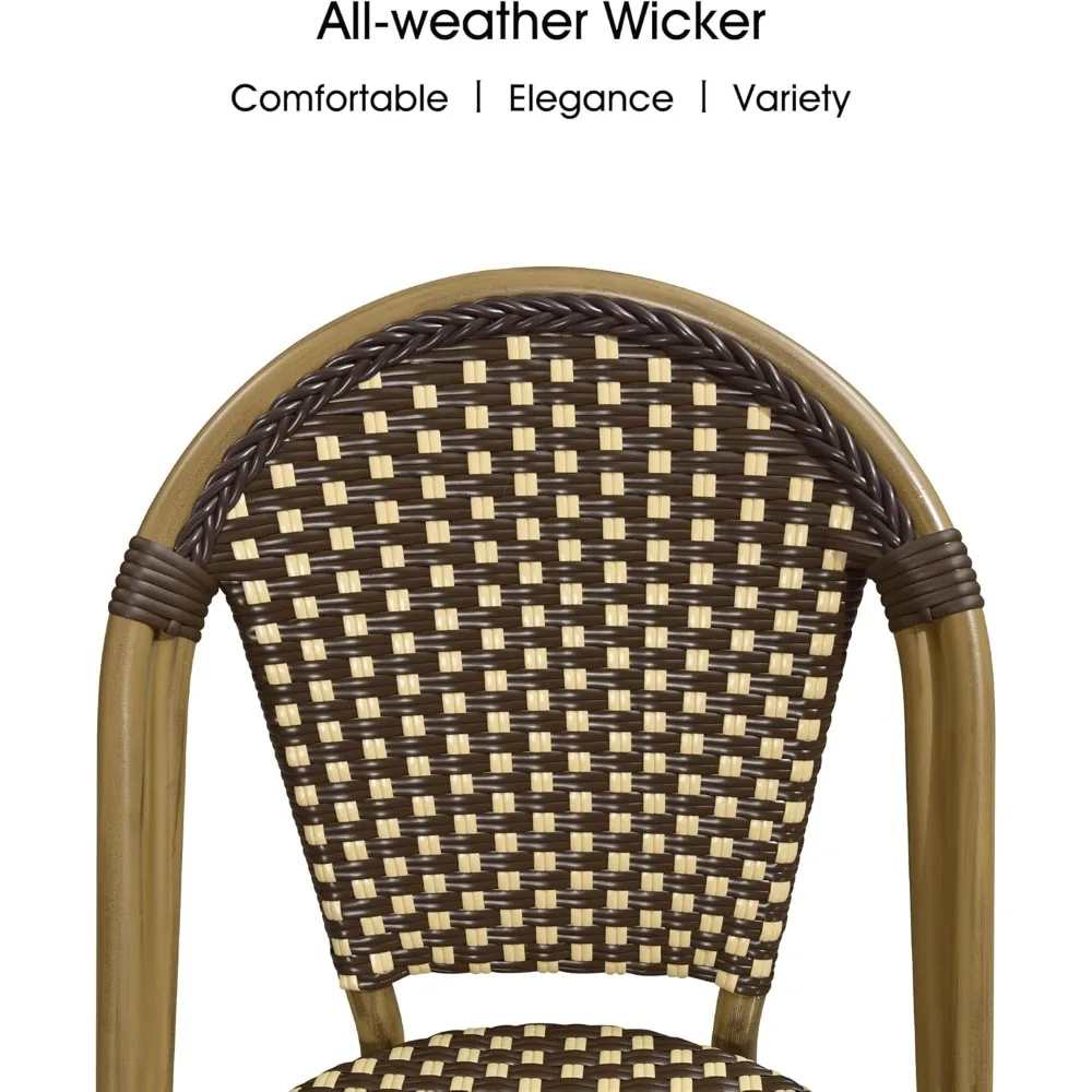 

"Set of 2 French Bistro Chairs - Hand-Woven Wicker for Patio/Garden, Bamboo Print"​