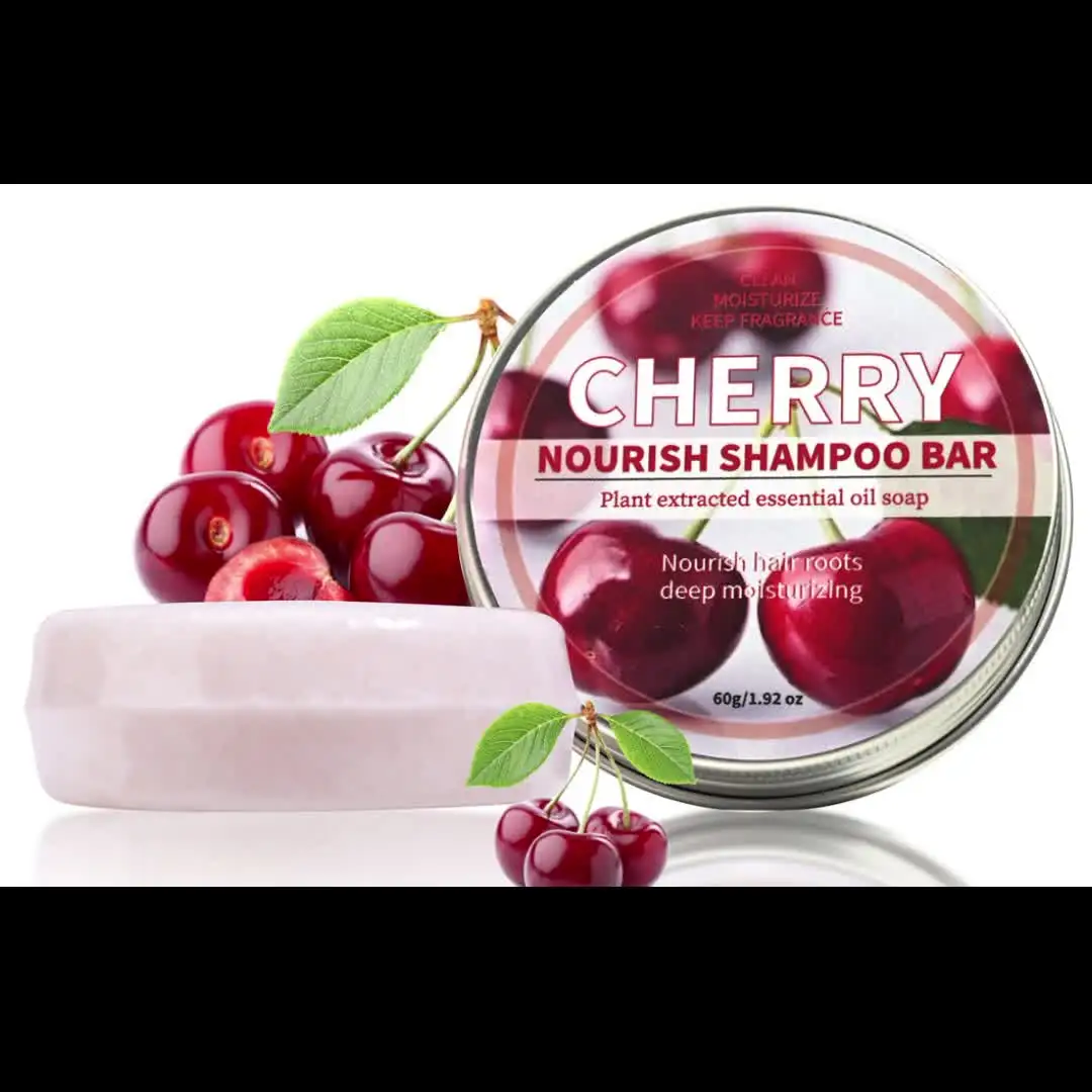 Handmade Organic Plant Essential Oil Soap Fruit Cherry Deep Cleaning Shampoo with Eco-Friendly Paper Bag Packaging