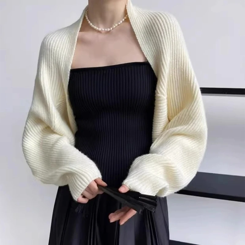 Womens Shrug Boleros Solid Color Lightweight Long Sleeve Open Front Cropped Cardigan Sweaters Cardigans for Dresses Streetwear