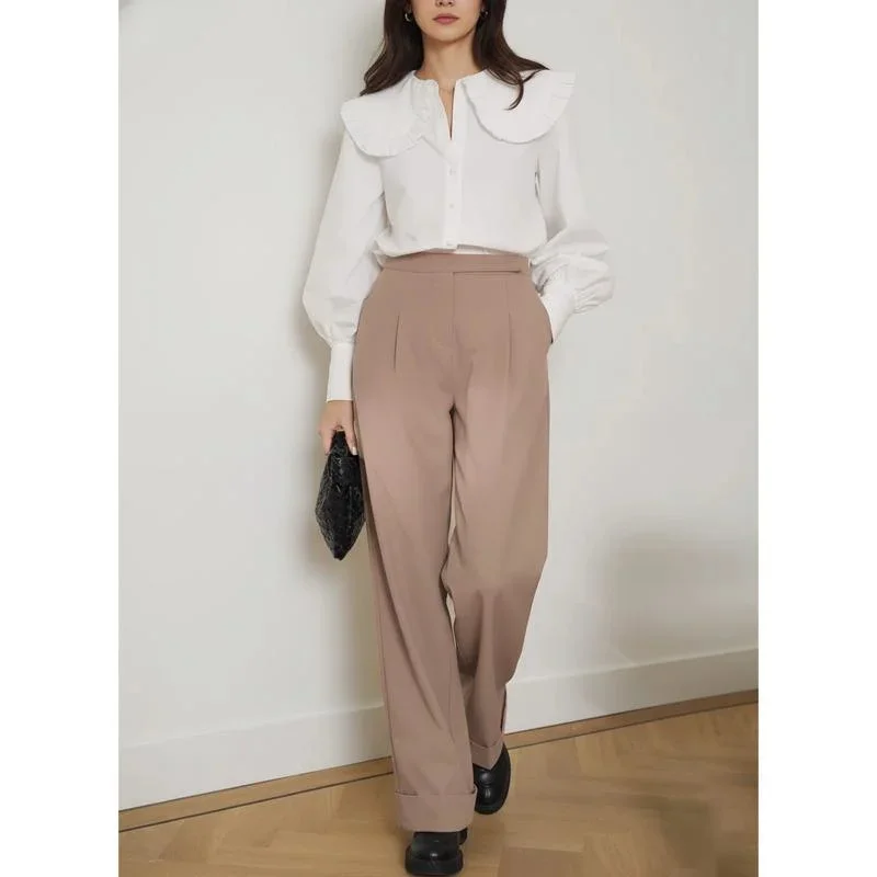 High Waist Wide Leg Suit Pants For Women Spring Commuting Style Loose Trousers Elegant Casual Office Wear Floor Length Fashion