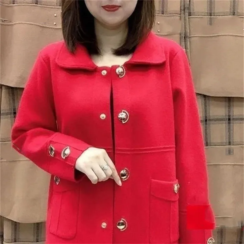 

2025 Middle Aged Mother Fashion Loose Outwear Spring Autumn Lady High-end Tops Jacket Korean Femme Large Size 5XL Cardigan Coat