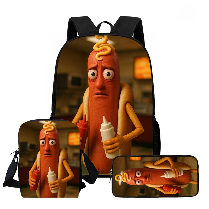 Cartoon Sau-sa-ge Par-ty Foo-dto-pia Rucksack mit Umhängetaschen, Bleistifttaschen für den Kindergarten, leichte Schultaschen für Kinder