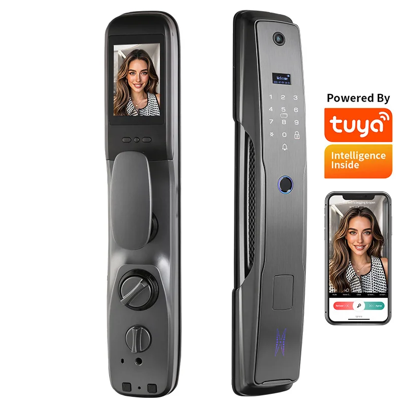 Available Tuya WIFI APP Smart Digital High Safety HD Camera Fingerprint Multi-functional Smart Keyless Door Lock