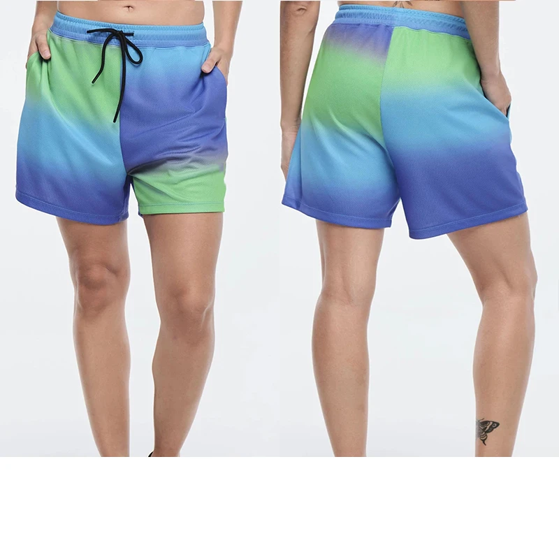 ABCDE Fitness Wear Sports Dancing Group Men's and Women's Quick-drying Blue Ball Cloth Shorts New Fluorescent Multicolor J 153