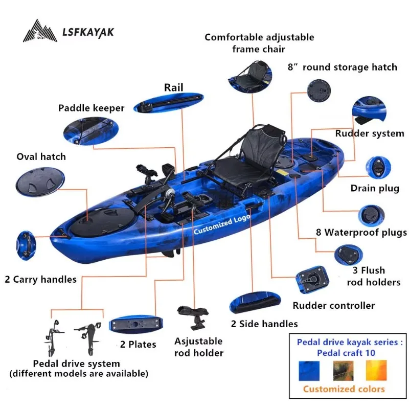 Hot Sale 10ft Pedal Fishing Kayak Stable One Person Pedal Boat 3.16m