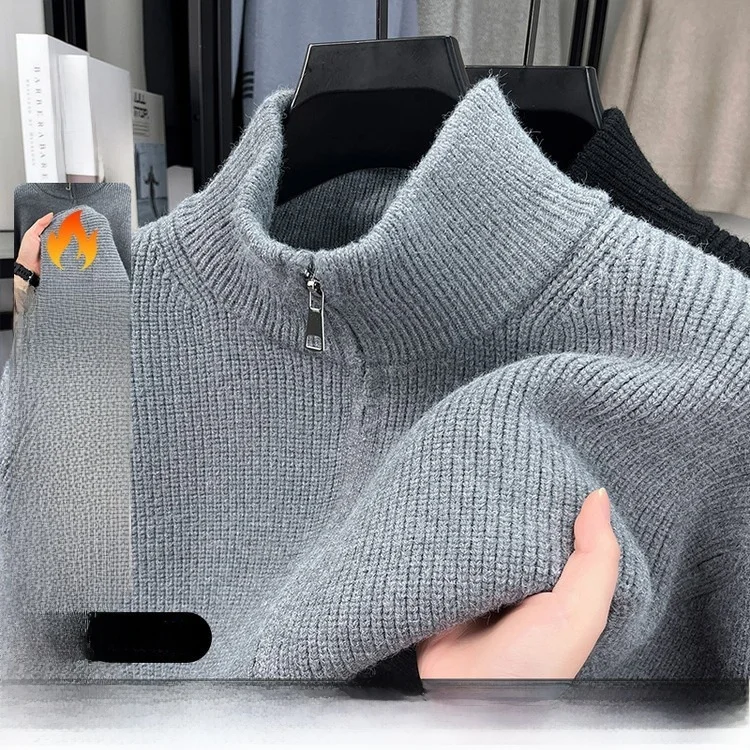 

Мужской зимний свитер на молнии с высоким воротником, модный, из мягкой полиэстеровой смеси, с длинными рукавами, теплый, утолщенный, верхняя одежда