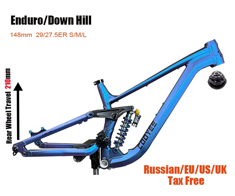 

Полноподвесная алюминиевая рама для велосипеда, мягкая подвеска, ход 210 мм, 29/27.5 дюймов, DH, эндуро, рама для MTB, Boost 12X148 мм, доставка DPD в ЕС/Великобританию