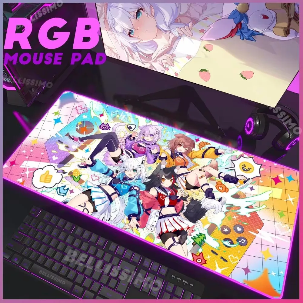 

Cool RGB Mouse Pad Nekomata Okayu Virtual Idol Kawaii Cute Deskmat Luminous Desk Mat Backlit LED Teclado Gamer Mat Mice Pad