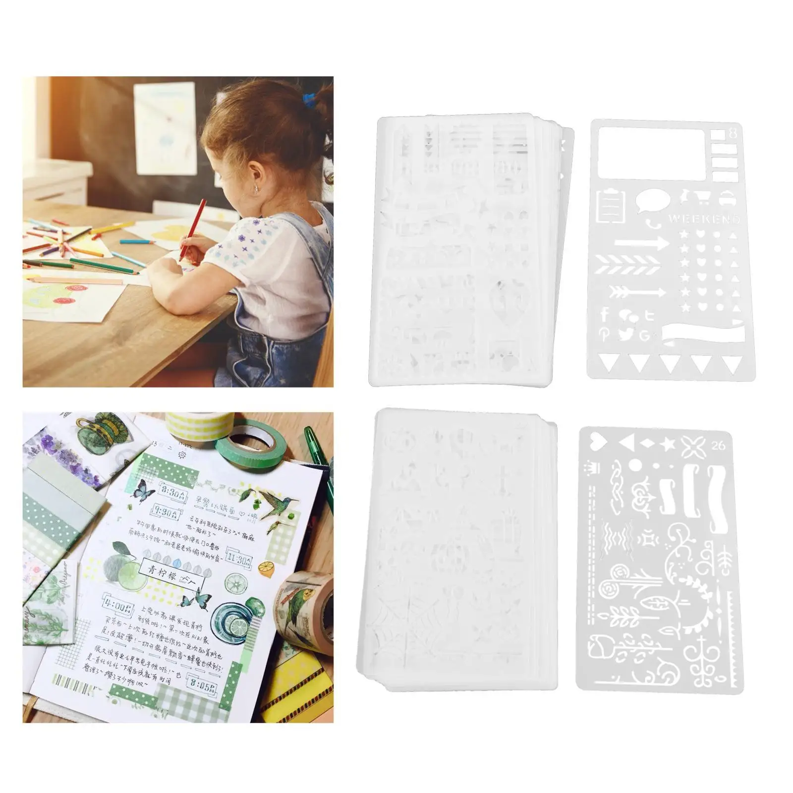 Jornal Stencil Set for Diary, modelo de desenho para Chalkboard Planner Decoration