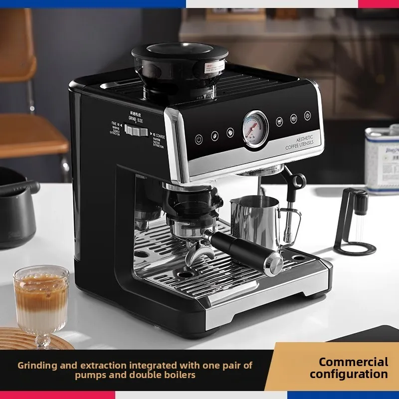 

Coffee Machine Semi-automatic Concentration Small Double Boiler Household Coffee Machine with Grinding Integrated 1.8L 220V