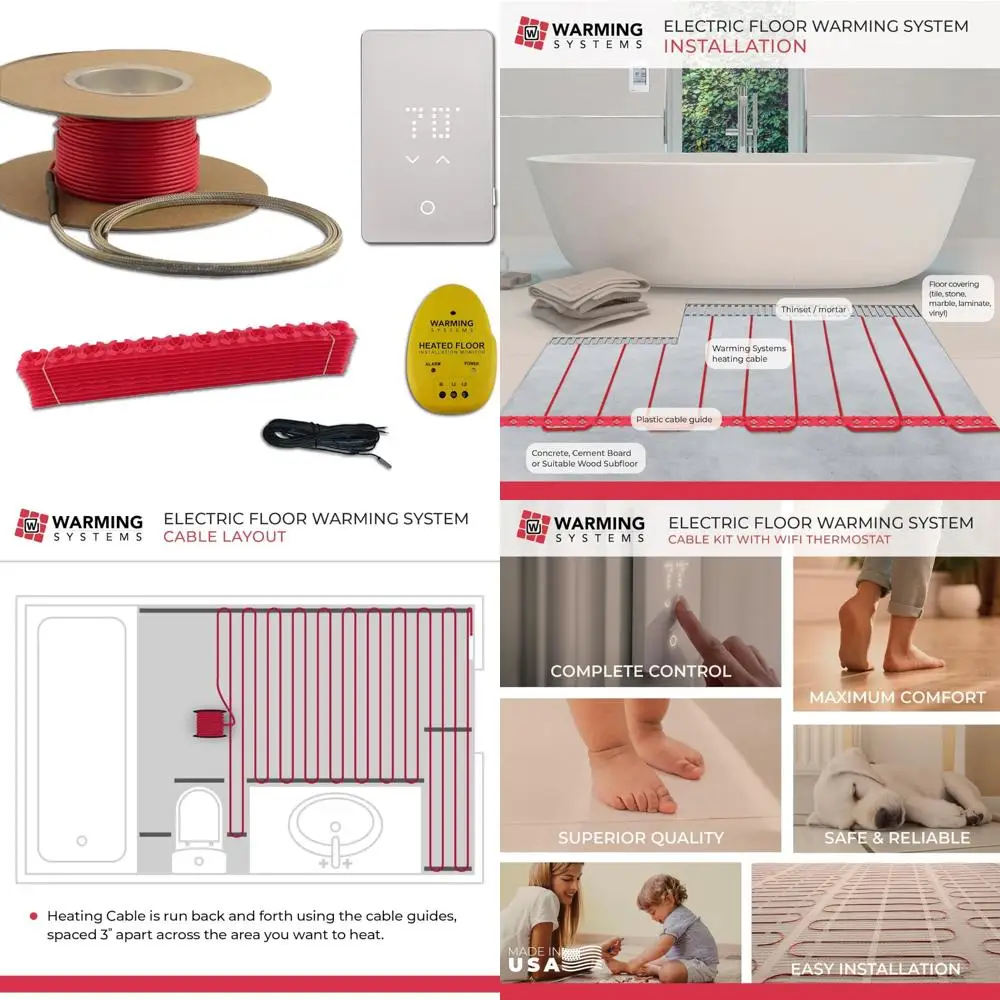 

Электрическая система обогрева пола 120–15 кв. футов, комплект с программируемым термостатом, датчиком, кабельными направляющими и переменным током установки