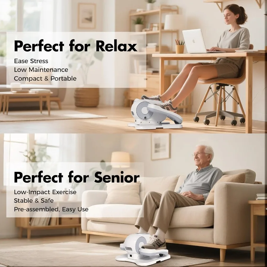 Under Desk Elliptical Machine Leg Exerciser as Seen on TV While Sitting for Senior with Remote Control Portable Quiet Pedal Exe