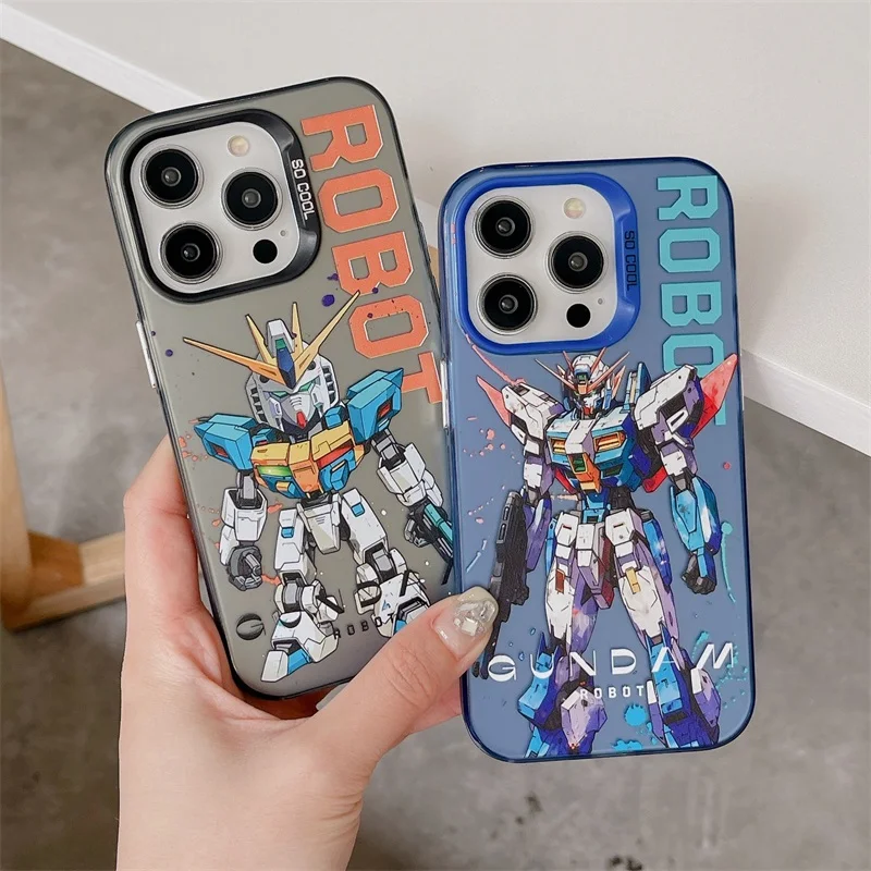 Cute Anime Mobile Suit G-Gundams Case For iPhone 11 12 13 14 15 Pro Max Fashion Cartoon Plating Shockproof Protection Back Cover