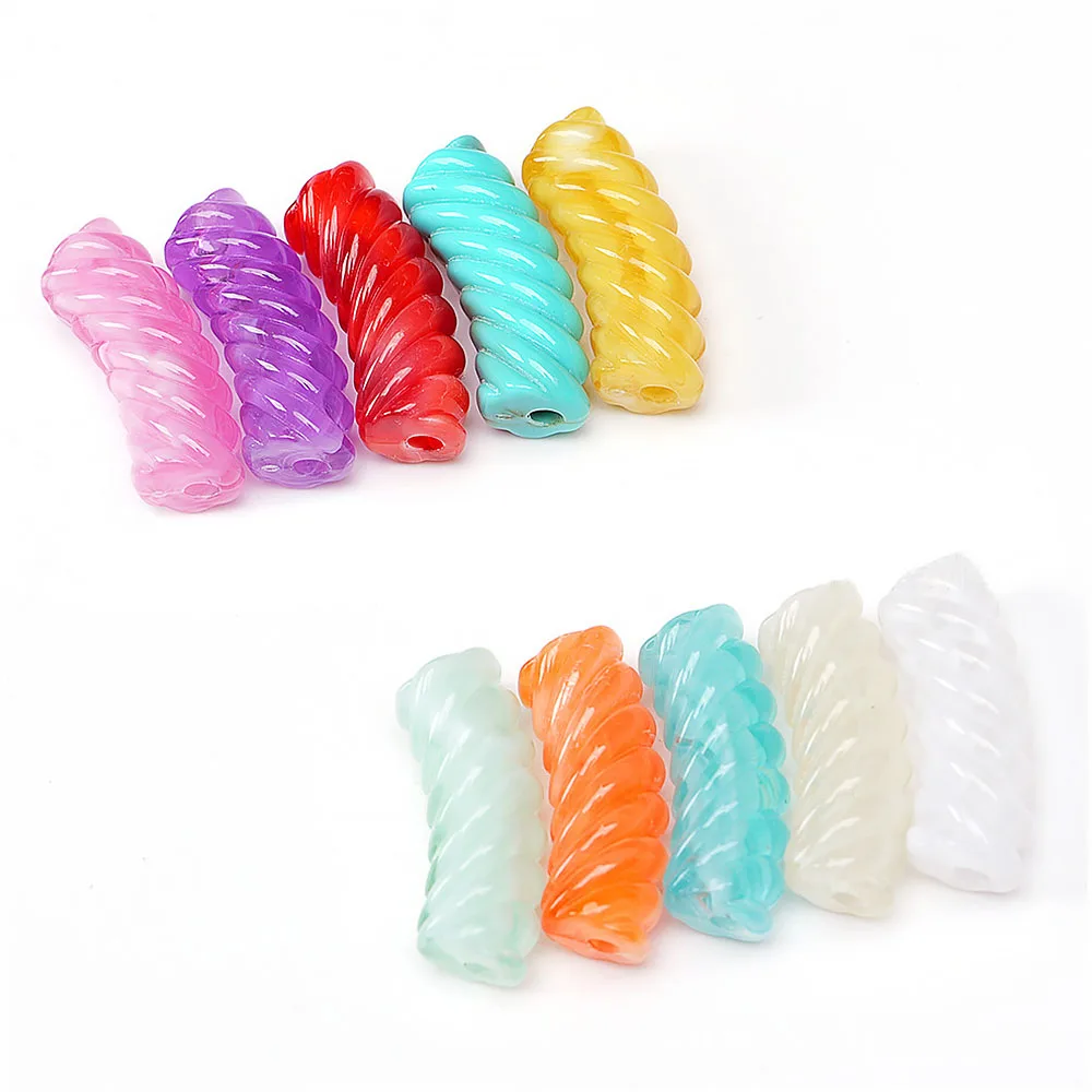 10Pc Acrylic Twisted Curved Tube Loose Beads Bamboo Bent Pipe Straight Hole Color Beaded For Jewelry Making DIY Bracelet 35x12mm