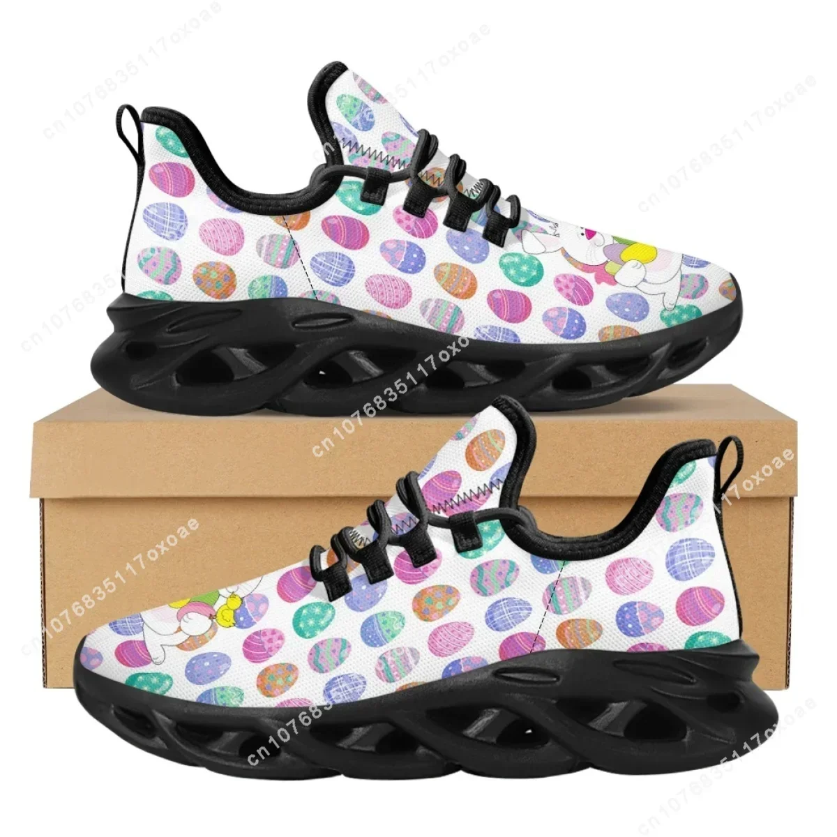 Funny Easter Bunny Design Flats Shoes Women's Lightweight Lace-Up Walking Shoes Students Comfortable Jogging Shoes Easter Gift