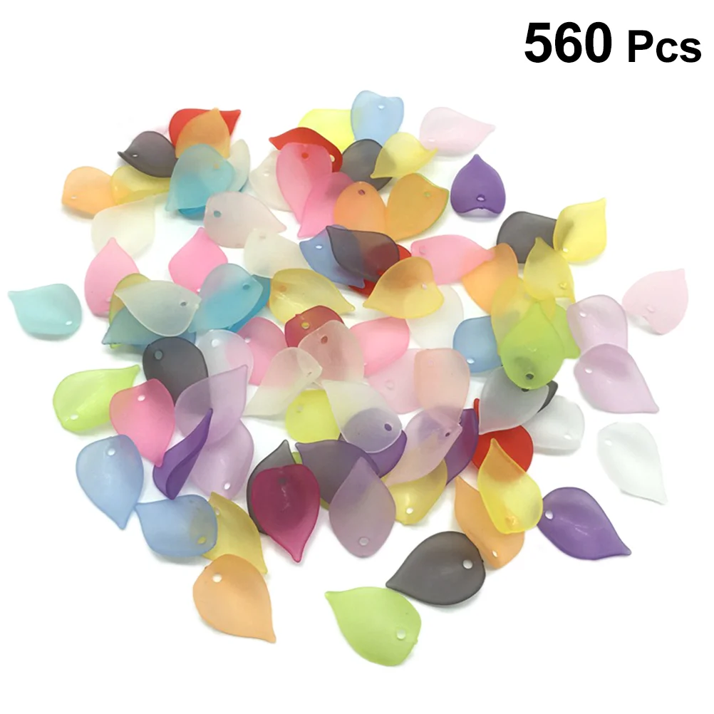 

560pcs Acrylic Frosted Petals Plastic Leaf with Hole for Jewelry Making DIY Craft Hair Accessories Wedding Decoration (Mixed