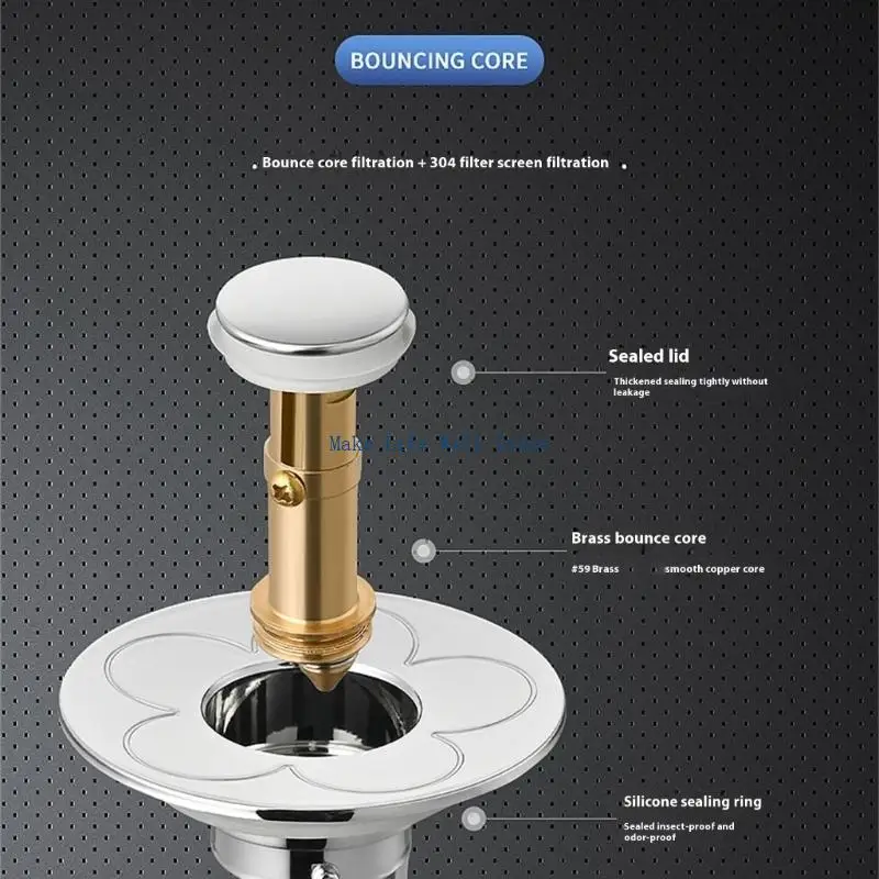  Press Type Sink Drain Cover Odor Barrier Leakage Prevention Permanent Metal Construction