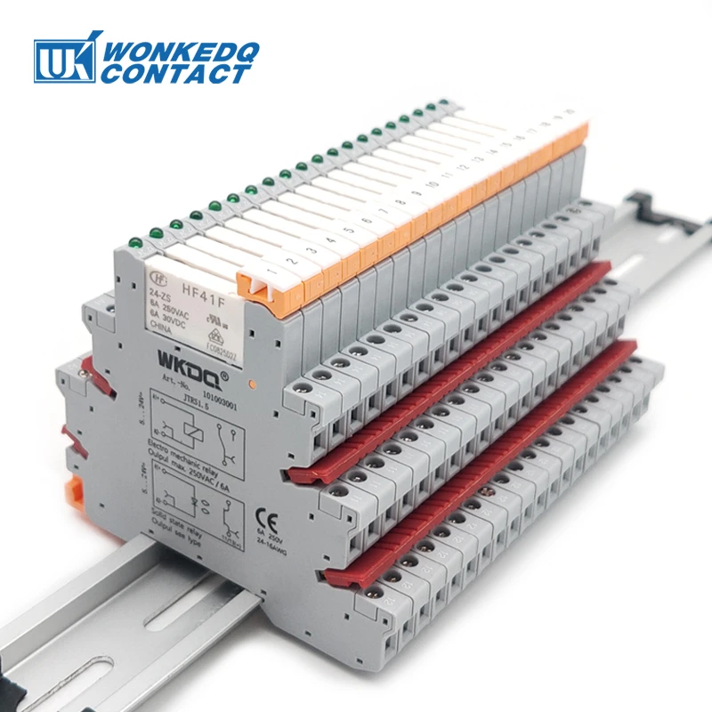 5Pcs Slim Relay Terminal Block Mount on 35mm Din Rail TRS-1.5 HF41F 24V 6A Screw Socket LED Base Plug-in Relay Module Connector