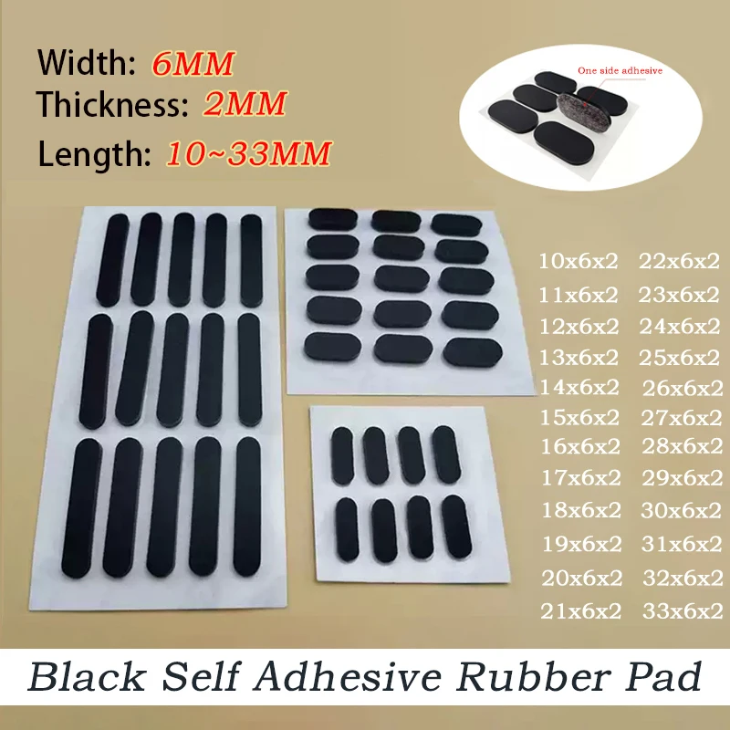 

10~100pcs 10x6x2~33x6x2mm Oval Rubber Feet Pad Anti-slip Self Adhesive Black Silicone Mat Furniture Laptop Equipment Foot Pads