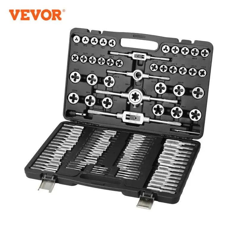 VEVOR Tap and Die Set 40PCs 60PCs 80PCs 110/116PCs Metric or SAE Standard Bearing Steel Taps and Dies Essential Threading Tool