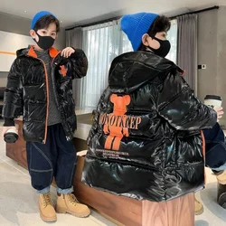 Winter Boys Down Cotton Coat New Bright Leather Big Boy Children's Wear No Wash Thick Cotton Coat  5 6 8 10 13 Years Teen Outfit