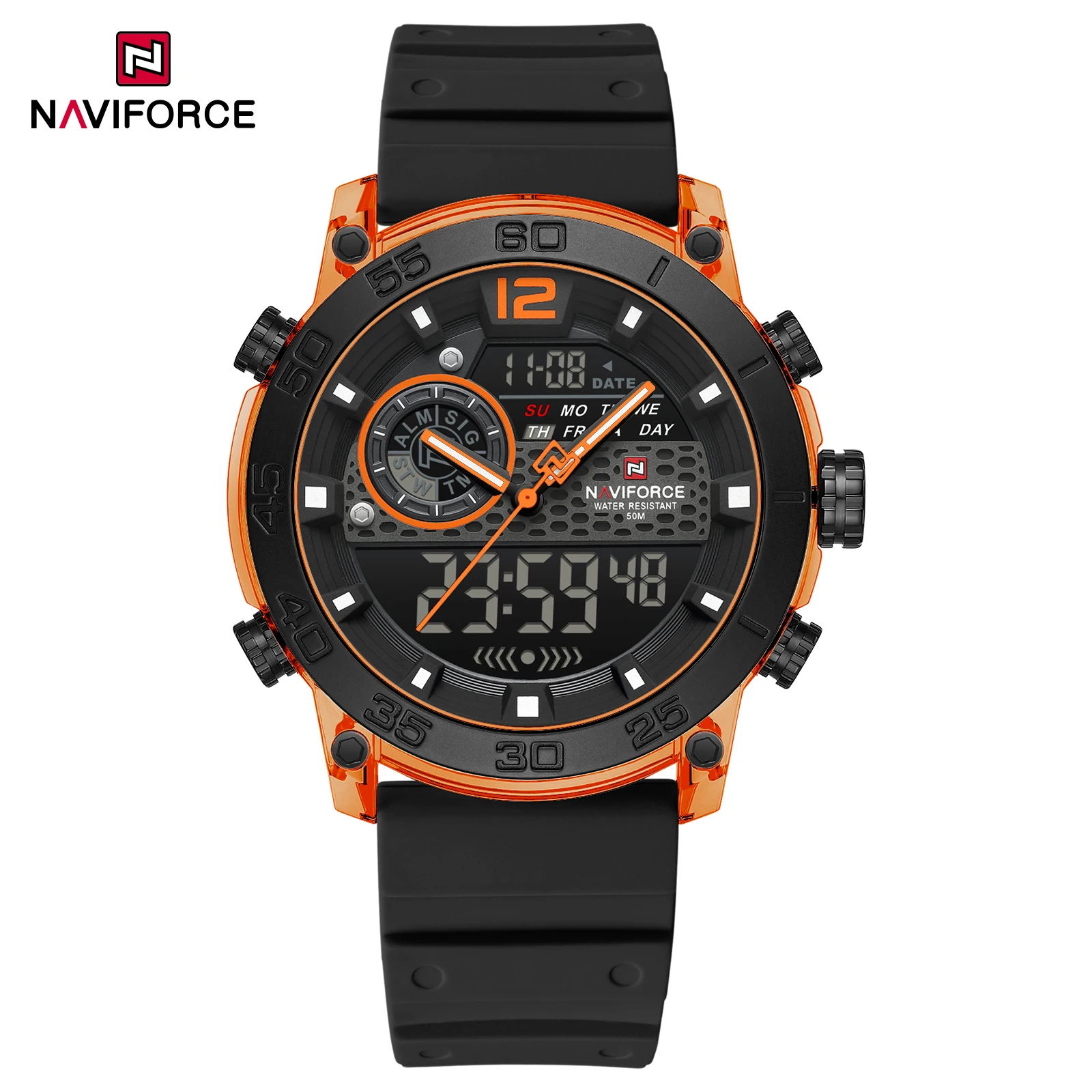 

Naviforce 6104 Luxury Alarm Clock Watches for Men Original Sports Chronograph Watch ​5ATM Waterproof Quartz Digital WristWatch