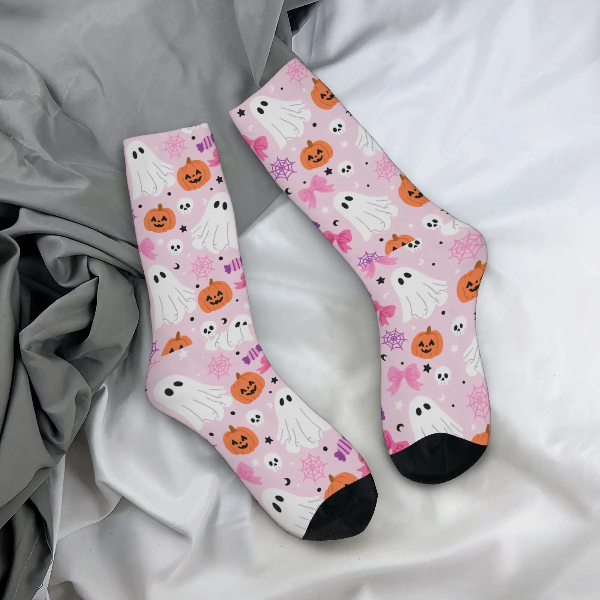 Fashion Men's Socks Novelty Pink Halloween Ghosts Pattern Sock Polyester  Skateboard Women's Socks Spring Summer Autumn Winter