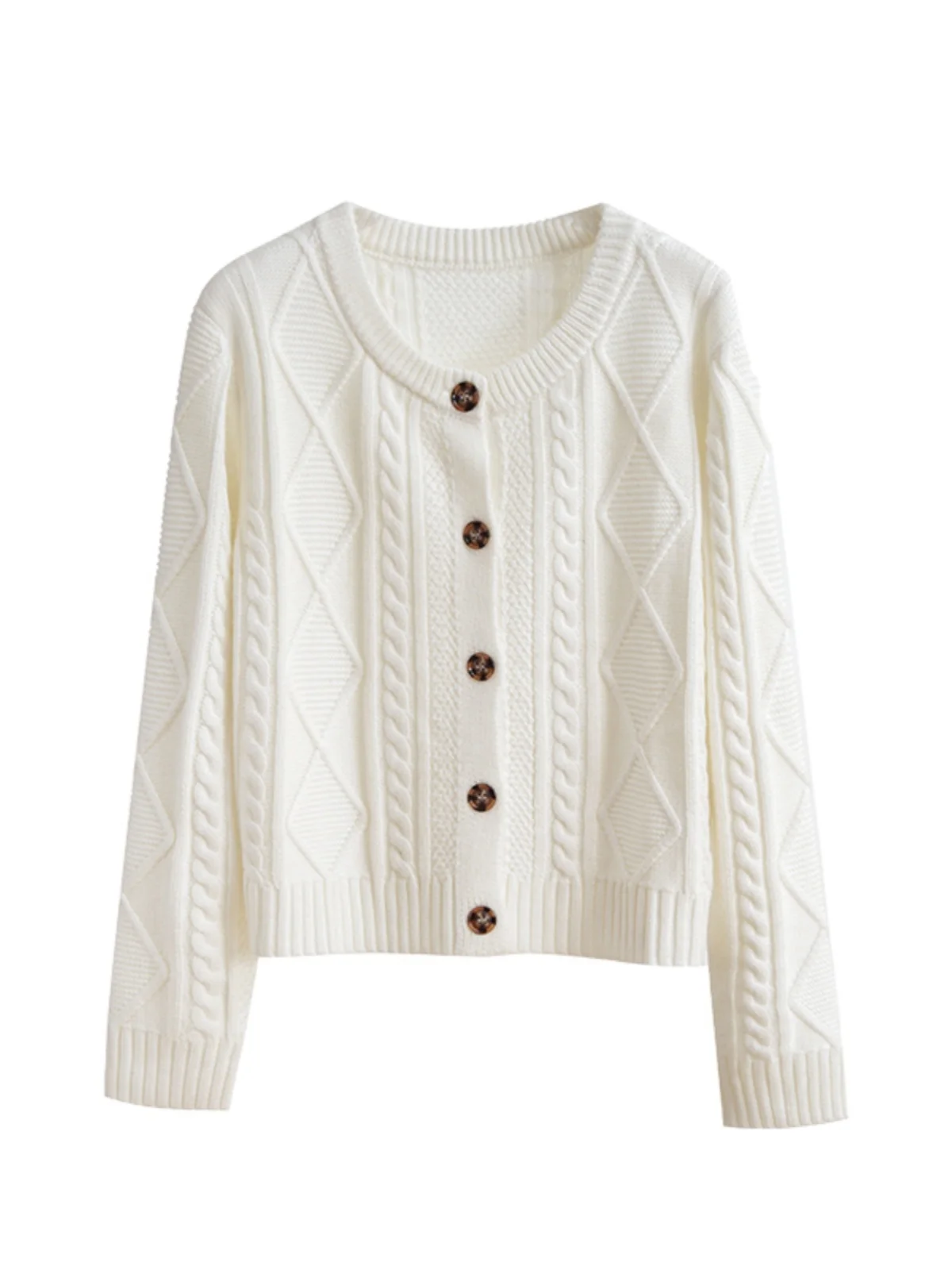 

New Autumn and Winter Women's Sweater, Minimalist and Fashionable Pure Cotton Thick Warm Round Neck Cardigan