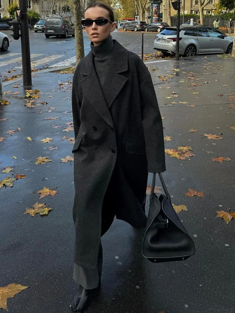 Mode Frauen Winter Mäntel Casual Lose Revers Zweireiher Lange Jacke Herbst Winter Elegante Warme Straße Outer 2025, Neue