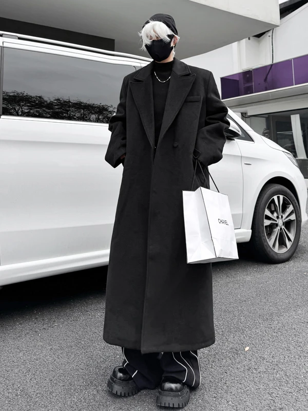 

Thiened Woolen Jaet Original Hidden Button Loose Fit Medium Length Warm Windbreaker Cool Sle Long Sve Youth Faion