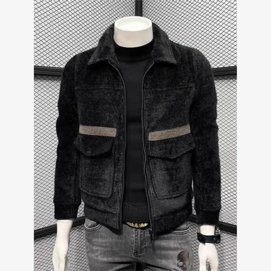 

Slim Fit Long Sve Men's Jaet Autumn Winter Faion Luxury Color Blo Collar Stand up Casual Outerwear Polyester Inner L...