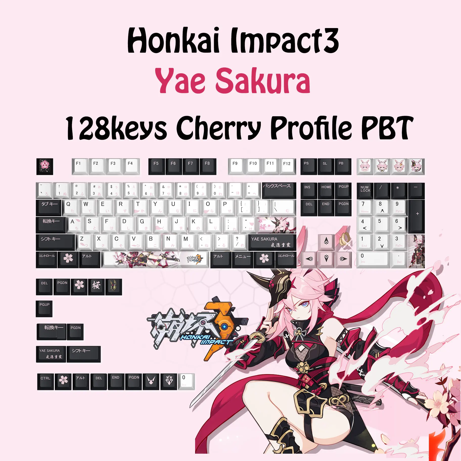 128 keys Yae Sakura GAME Keycap PBT Cherry Profile for 61 68 75 104 108 Mechanical Keyboard Computer Peripherals