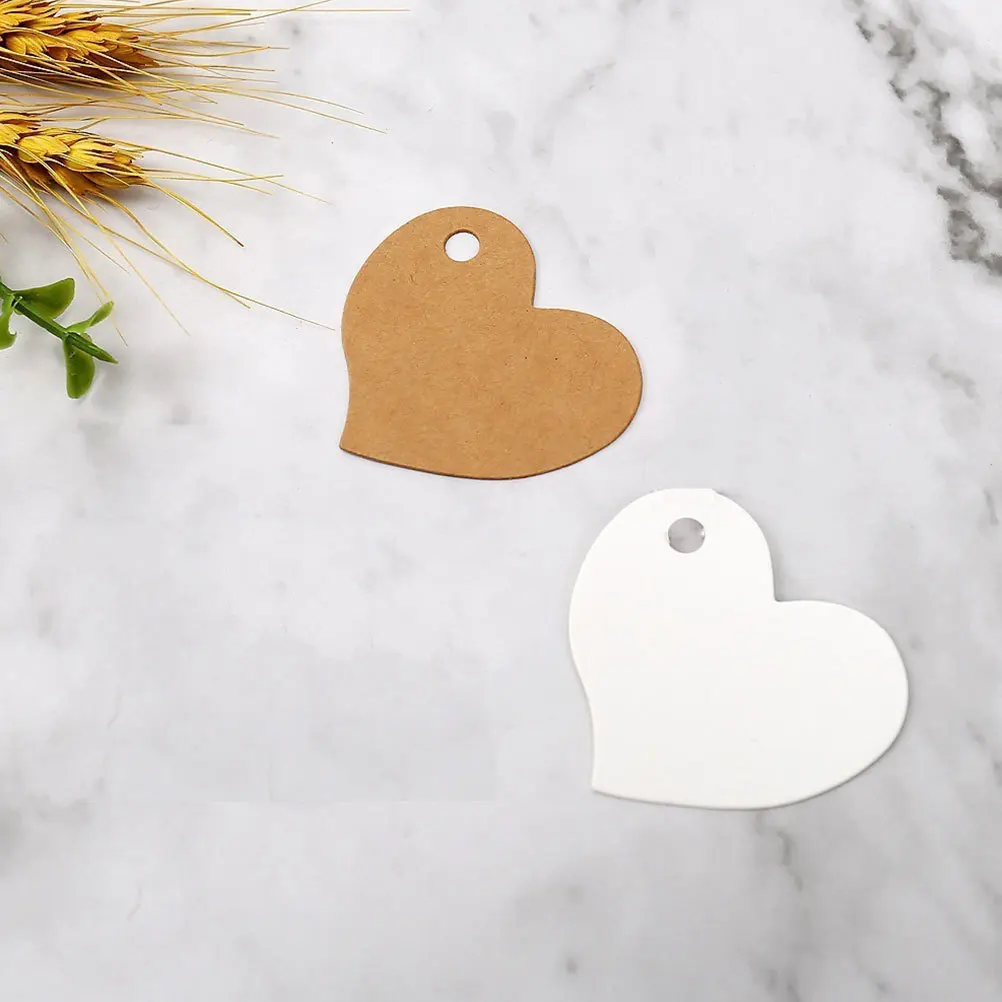 

200 pcs Heart With String Blank Kraft Paper Hang Tags For Valentine Craft Diy Wedding Decorations Present Label Clothing Tags