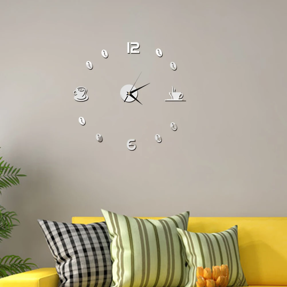 

Coffee Cup Mirror Wall Clock Self Adhesive Waterproof Non Toxic Diy Acrylic 3D Wall Decal For Home Office Decor